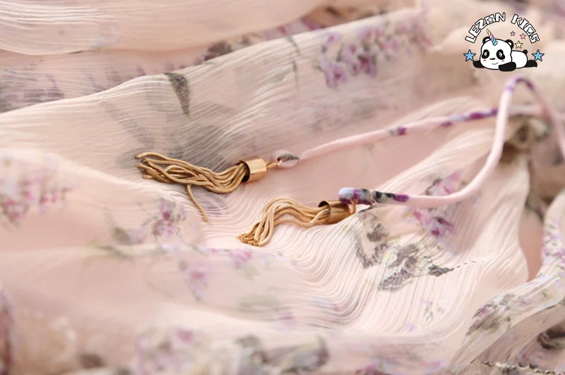 LEZONKIDS - Custom Autumn Girl Dress Floral Printed Imitation Silk Splice Irregular Beach Long Dresses